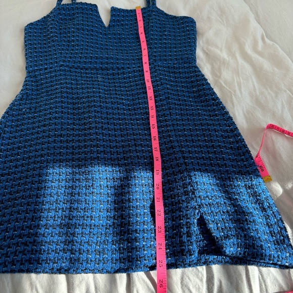 NWT Zara Textured Tweed Weave Blue Tank Mini Dress Spaghetti Straps Sz L - Picture 8 of 13